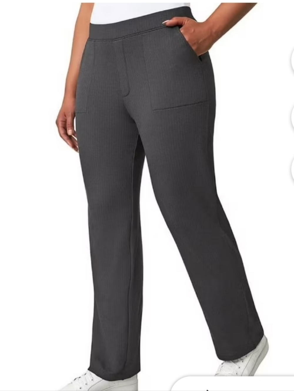 Mondetta Herringbone Black Gray Straight Leg Pants Elastic Waist Pockets Sz XXL